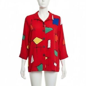 Ali Miles Red Geometric Print Tunic Top Size M Artsy Funky Maximalist Teacher